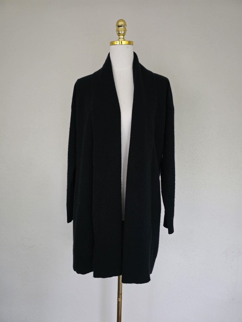 Lauren Ralph Lauren 100% Cashmere Black Open Front Long Cardigan Large - Picture 3 of 10
